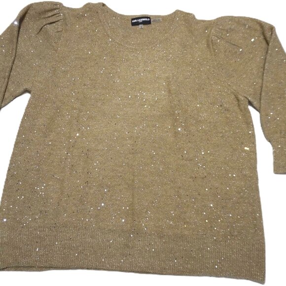 Women's Karl Lagerfeld Paris Champagne Color Sequined Sweater XL - Picture 1 of 2
